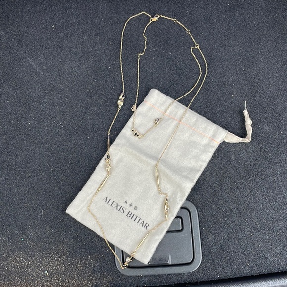 Alexis Bittar two station gold chain long necklace with black and clear stones - Picture 1 of 3